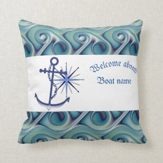 Nautical Anchor And Personalized Boat Name Throw Pillow