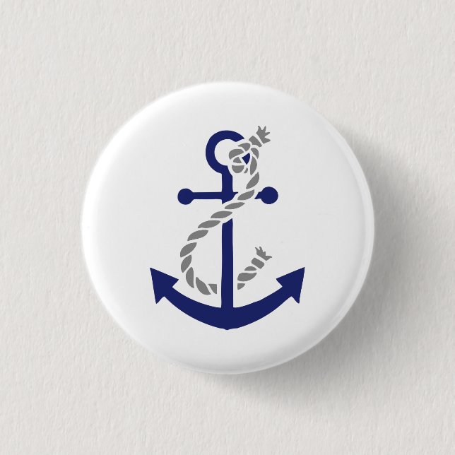 Nautical Anchor and Rope 1 Inch Round Button (Front)
