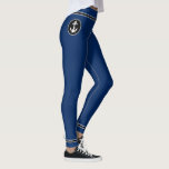 Nautical Anchor and Rope Blue Black White Stripes Leggings<br><div class="desc">Women's leggings featuring a custom designed nautical boat anchor and rope with black and white stripes on classic navy blue or easily customize to your favourite colour.</div>