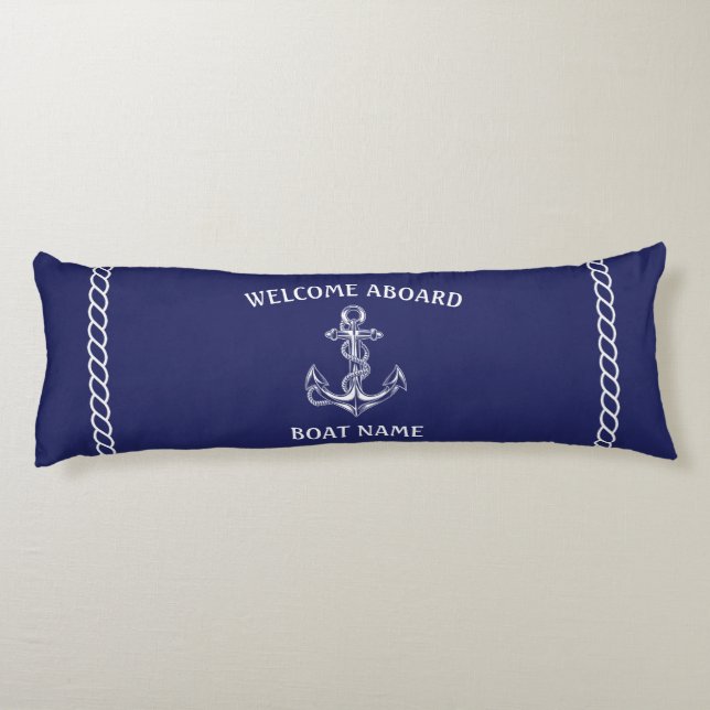Nautical Anchor and Rope Blue  Body Pillow (Back)