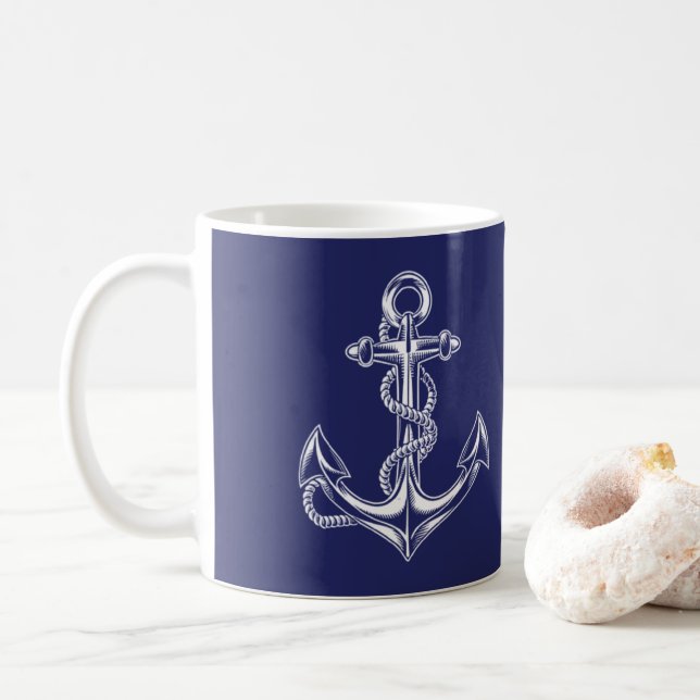 Nautical Anchor and Rope Blue Coffee Mug (With Donut)