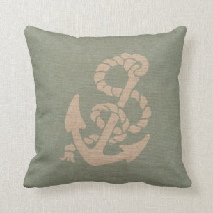 Nautical Anchor and Rope in Seafoam Green Throw Pillow