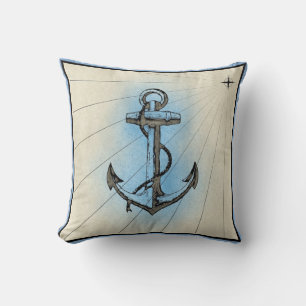 Nautical Anchor and Rope Throw Pillow