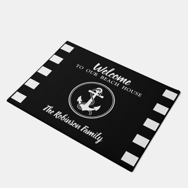 Nautical Anchor and Rope Welcome Beach House Name Doormat (Angled)
