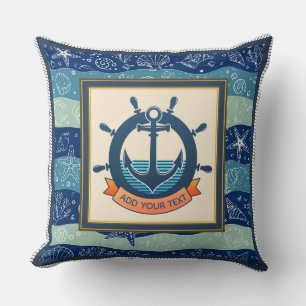 Nautical Anchor and Ship Wheel Custom Striped Throw Pillow