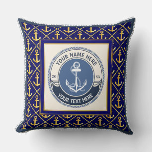 Nautical Anchor and Ship Wheel Custom Striped Throw Pillow