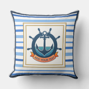 Nautical Anchor and Ship Wheel Custom Striped Throw Pillow