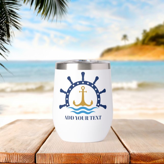 Nautical Anchor and Ship Wheel Personalized (Beach (Rotated))