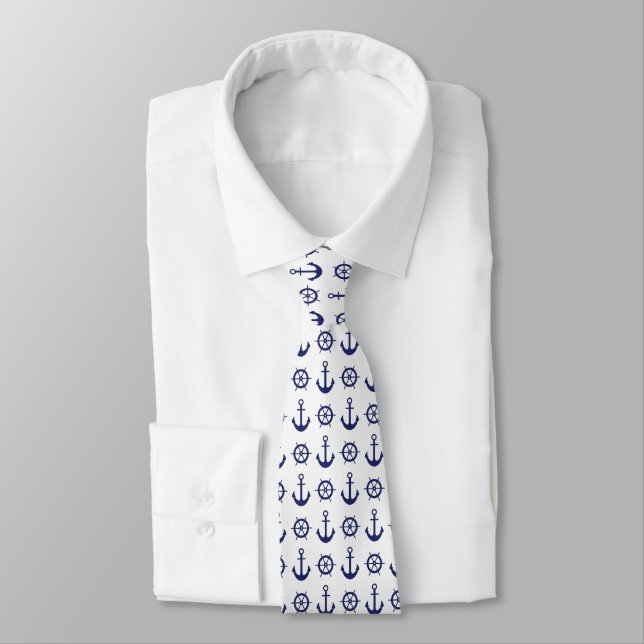 Nautical Anchor and Steering Wheel Pattern Tie (Tied)