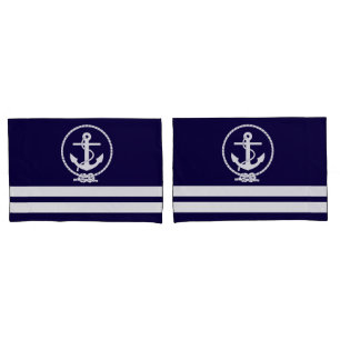 Nautical Anchor and Stripes Pattern Pillowcase