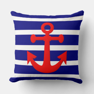 Nautical Anchor and Stripes Pattern Throw Pillow