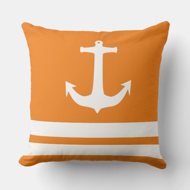 Nautical Anchor and Stripes Pattern Throw Pillow (Front)
