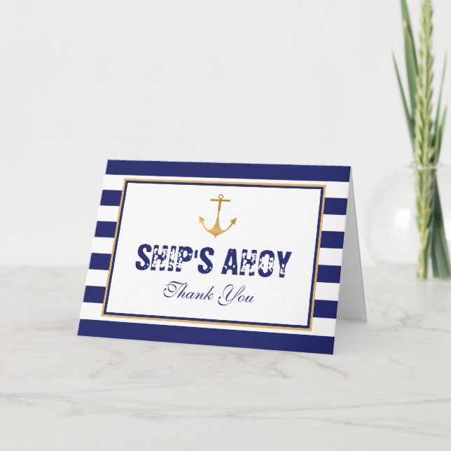 Nautical Anchor Baby Shower Thank You Card (Front)