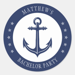 Nautical Anchor Bachelor Party Blue & White Classic Round Sticker