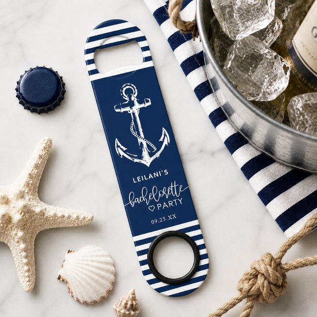 Nautical Anchor Bachelorette Navy Blue Bar Key (Nautical anchor bachelorette party favors for a seaside bride to be.)