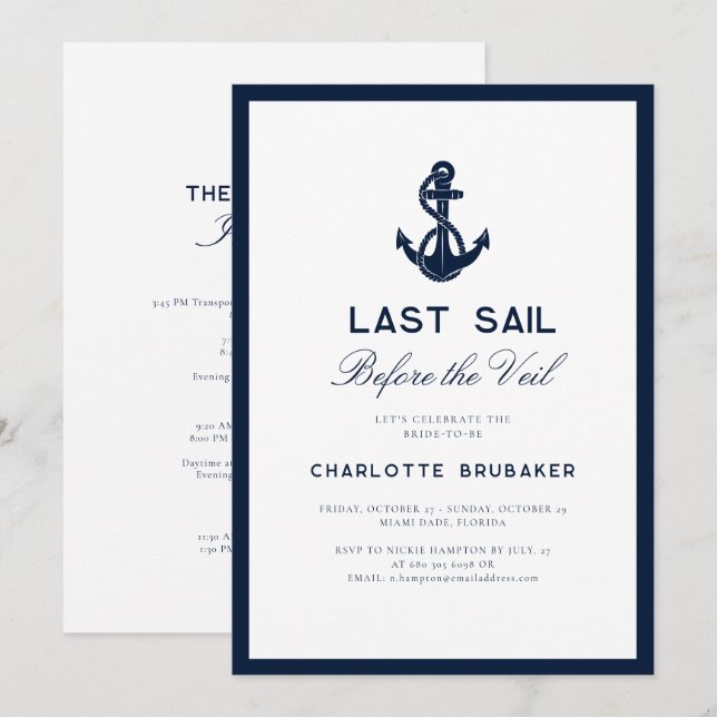 Nautical Anchor Bachelorette Weekend Itinerary Invitation (Front/Back)