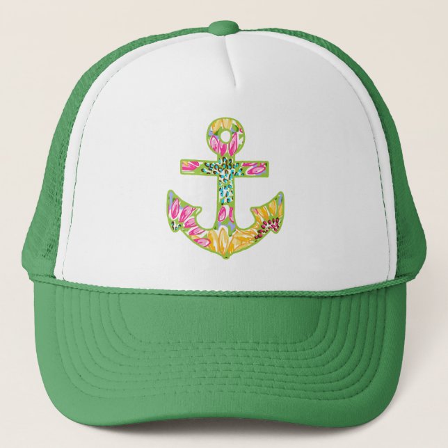 Nautical Anchor Baseball Cap Trucker Hat (Front)