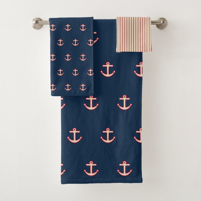 Nautical Anchor Bath Towels Set Gift (Insitu)
