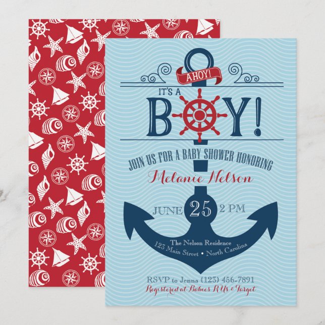 Nautical Anchor Beach Baby Shower Invitation (Front/Back)