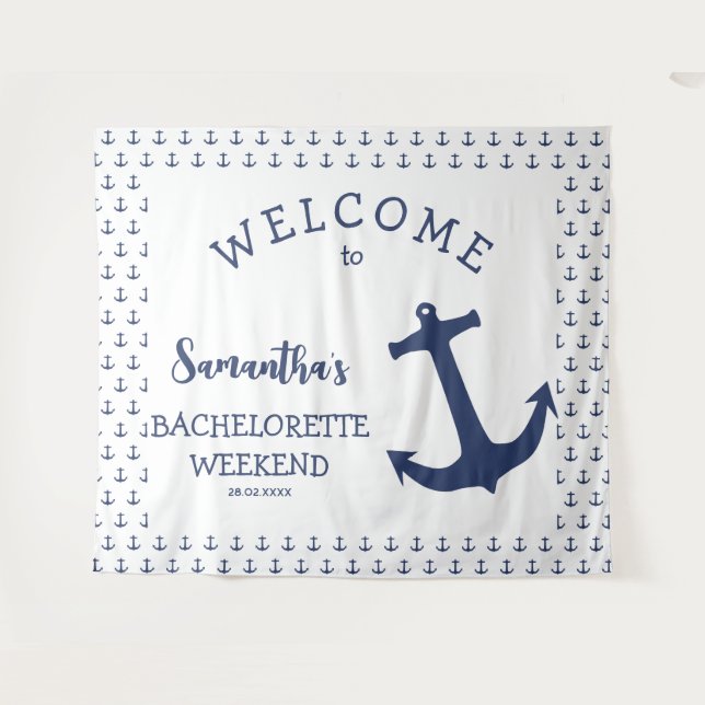 Nautical Anchor Beach Bachelorette Party Backdrop Tapestry (Front (Horizontal))