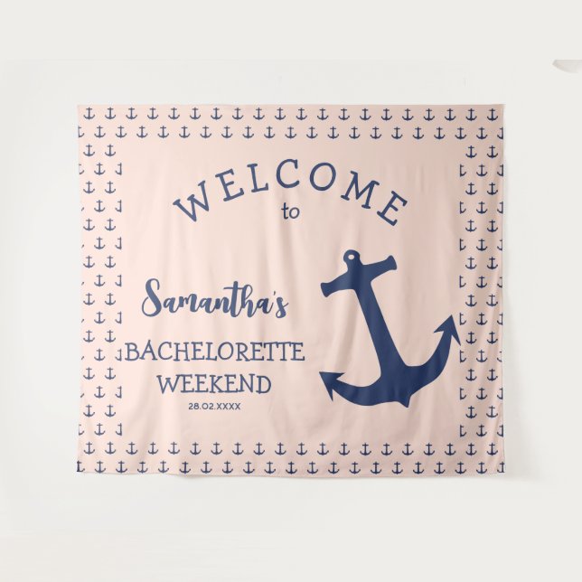 Nautical Anchor Beach Bachelorette Party Backdrop Tapestry (Front (Horizontal))