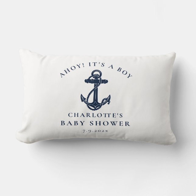 Nautical Anchor Beach Boy Baby Shower Lumbar Pillow (Front)