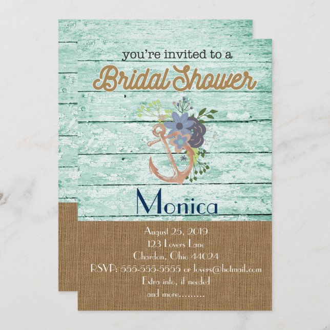 Nautical Anchor Beach Bridal Shower Invitation (Front/Back)