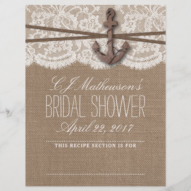 Nautical Anchor Beach Bridal Shower Recipe Divider (Front)