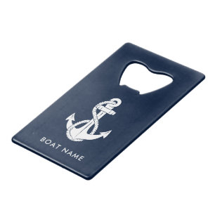 Nautical Anchor Beach House Boat Name Custom Credit Card Bottle Opener