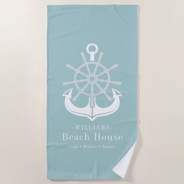 Nautical Anchor Beach House Family Name Beach Towel (Front)