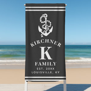 Nautical Anchor Beach House Family Name Grey Towel