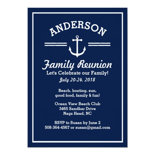 Nautical Anchor Beach House Family Reunion Trip Card