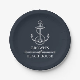 Nautical Anchor Beach or Lake House Family Name Paper Plate