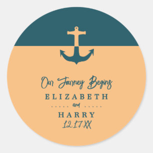 Nautical Anchor, Beach Wedding Classic Round Sticker