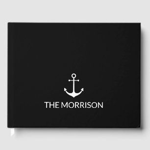 Nautical anchor black Custom Boat Name elegant  Guest Book