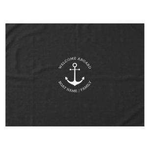 Nautical anchor black Custom name Welcome Aboard Tablecloth