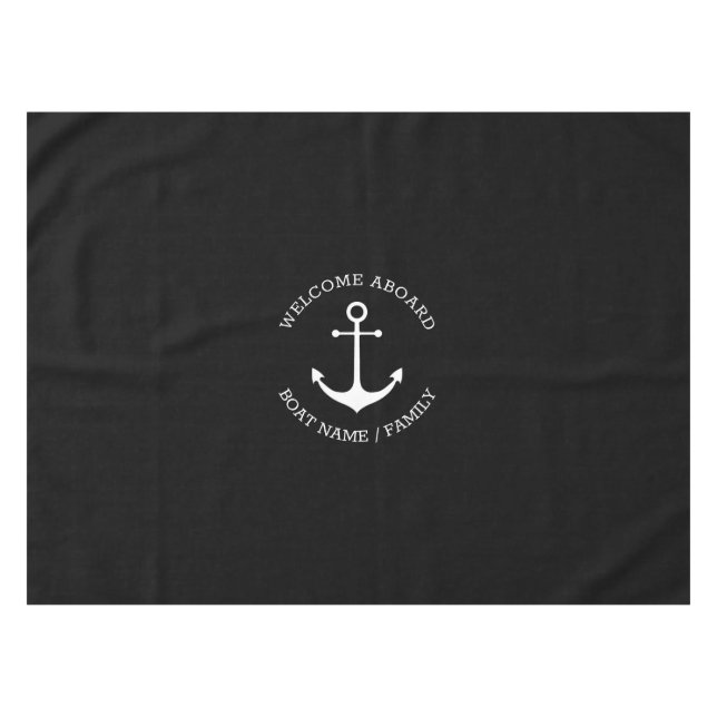 Nautical anchor black Custom name Welcome Aboard Tablecloth (Front (Horizontal))