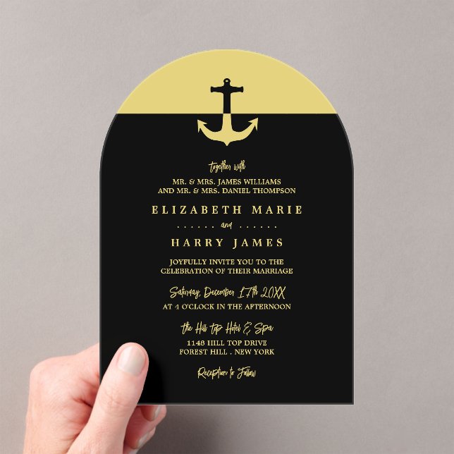 Nautical Anchor - Black Gold - Beach Wedding Acrylic Invitations (Insitu (Handheld))
