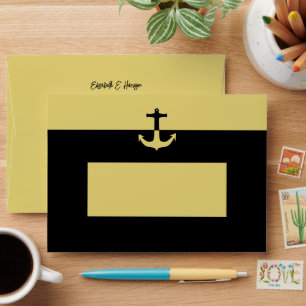 Nautical Anchor - Black Gold - Beach Wedding Envelope