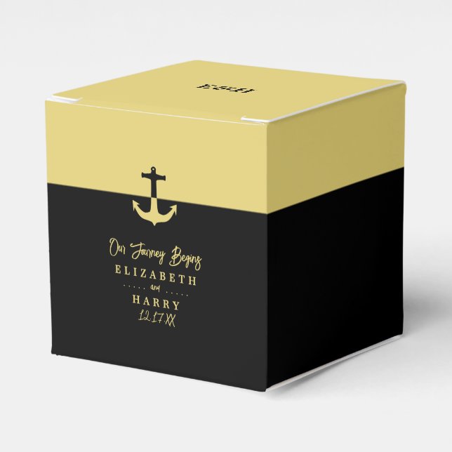 Nautical Anchor - Black Gold - Beach Wedding Favor Box (Front Side)