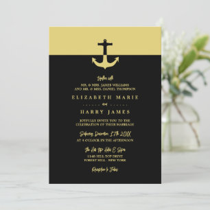 Nautical Anchor - Black Gold - Beach Wedding Invitation