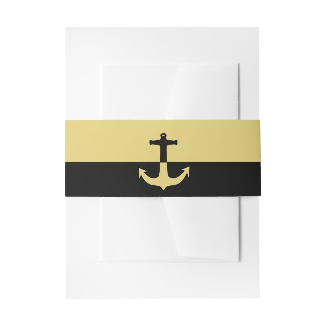 Nautical Anchor - Black Gold - Beach Wedding Invitation Belly Band (Front Example)