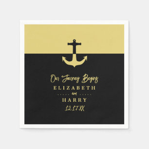 Nautical Anchor - Black Gold - Beach Wedding Napkin