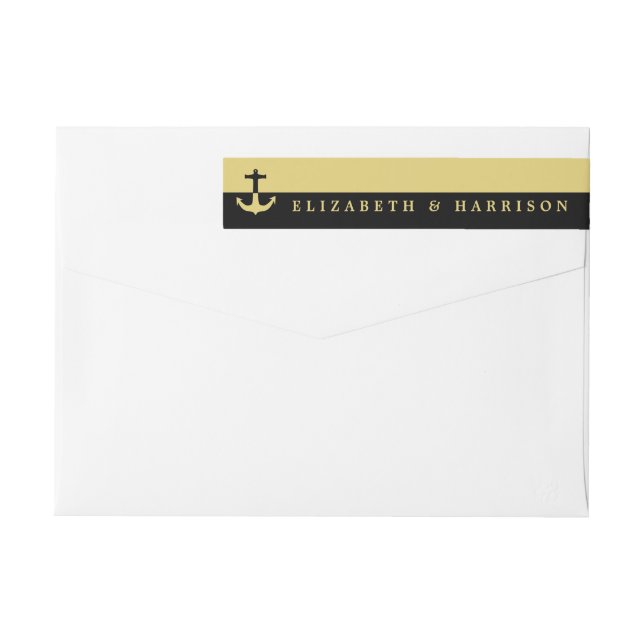 Nautical Anchor - Black Gold - Beach Wedding Wrap Around Label (Back)