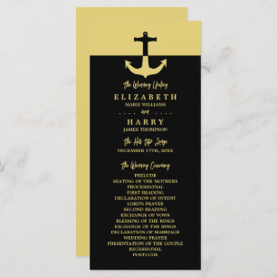 Nautical Anchor - Black Gold - Wedding Programme Program