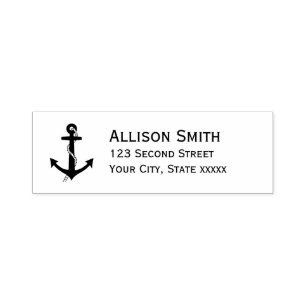 Nautical Anchor Black Return Address Self-inking Stamp