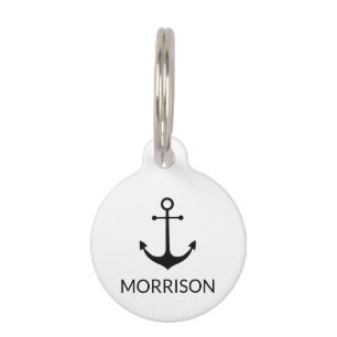 Nautical anchor black white custom dog name info pet tag