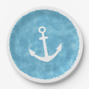 Nautical Anchor Blue Baby Shower Paper Plate