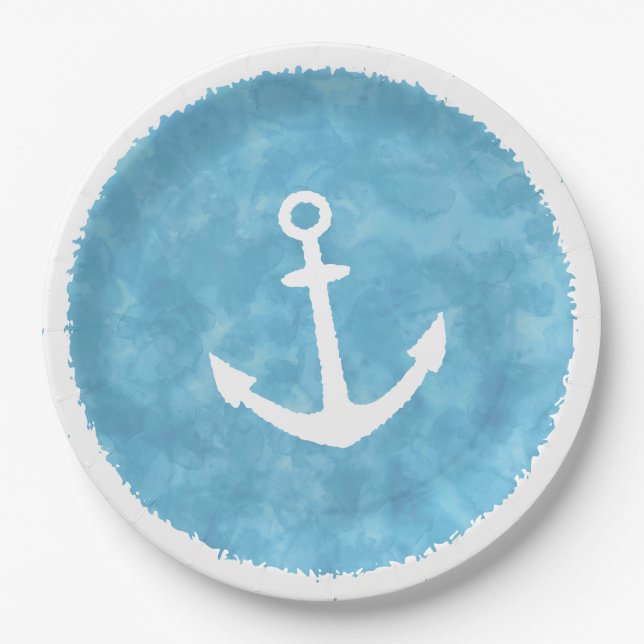 Nautical Anchor Blue Baby Shower Paper Plate (Front)