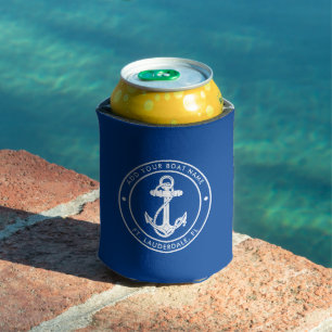 Nautical Anchor Blue Boat Name Custom Can Cooler